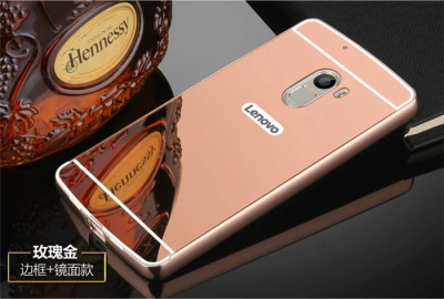 Други Бъмпъри за телефони Луксозен алуминиев бъмпър с твърд гръб огледален за Lenovo A7010 / Vibe X3 lite златисто розов